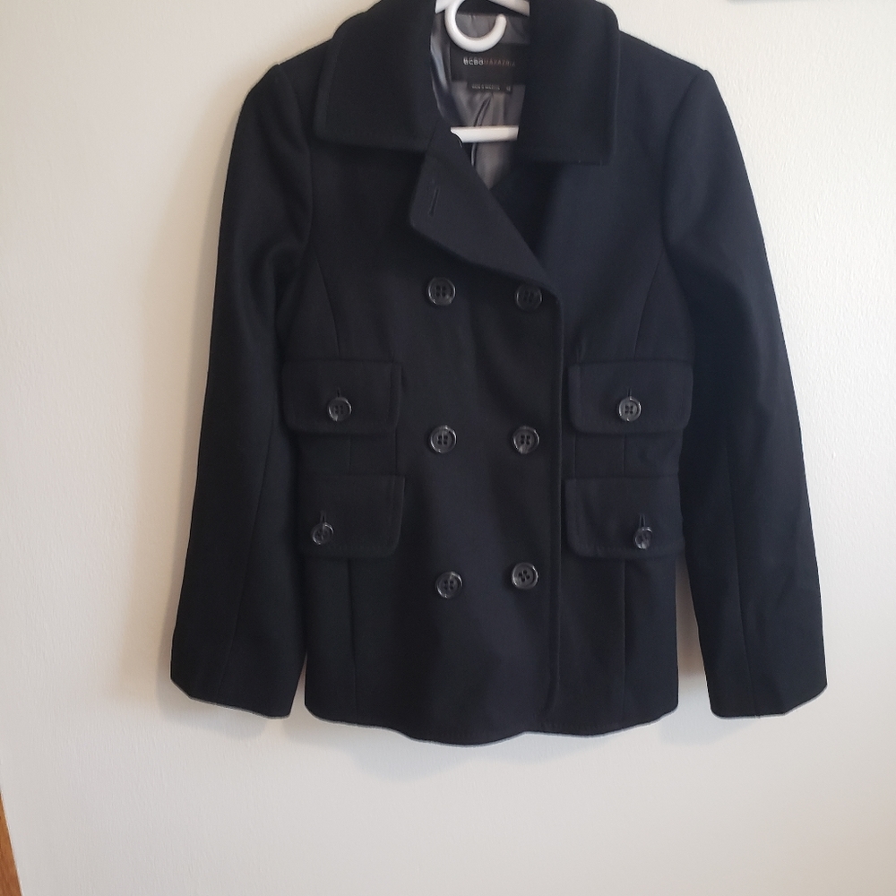 BCBGMAXAZRIA Double Breasted Black Wool Pea Coat